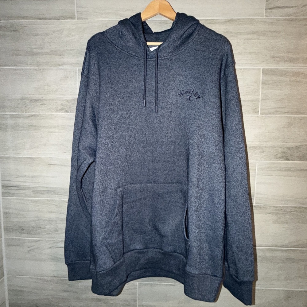 Hurley Fleece Hoodie Sweatshirt Men's 2XL Blue Textured Knit Pullover Logo NWT